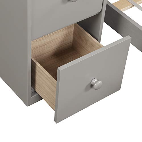 Twin Over Twin Bunk Bed Frame for Kids, Easy-to-Convert to Wooden Twin Bed with 4 Storage Drawers, Safety Rail, Ladder and Desks for Kids(Grey)