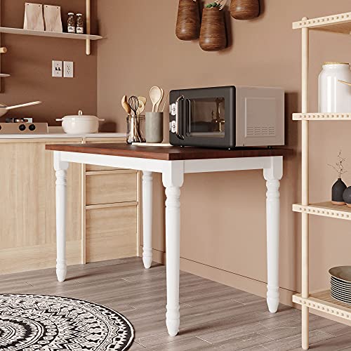 Harper & Bright Designs 3-Piece Retro Farmhouse Dining Set, Wood Kitchen Dining Table Set with 2 Benches, Cherry+White