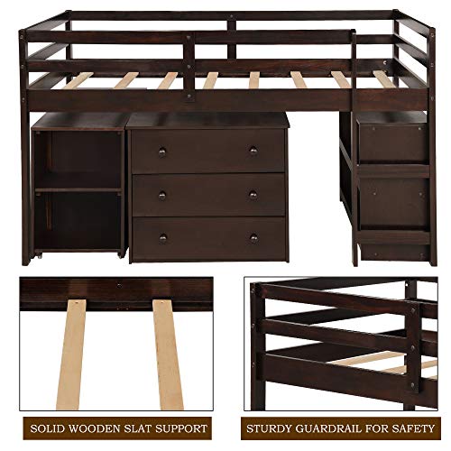 Harper&Bright Designs Low Study Twin Loft Bed with Desk and Cabinet (Espresso)