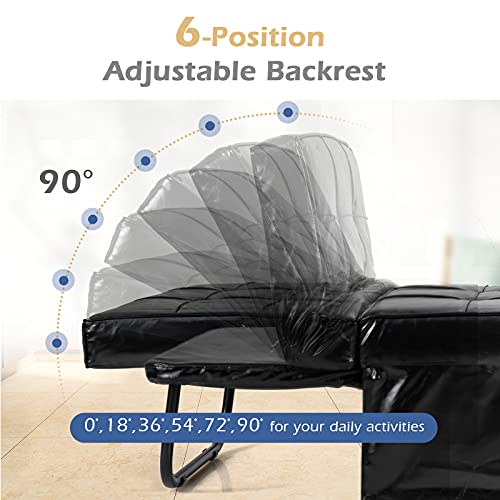 Giantex Sofa Bed Convertible Sleeper Adjustable Recliner Chair 4 in 1 Multi-Function 6-Position Backrest Ottoman Guest Bed Sofa Couch with Waist Pillow No Assembly (Black)