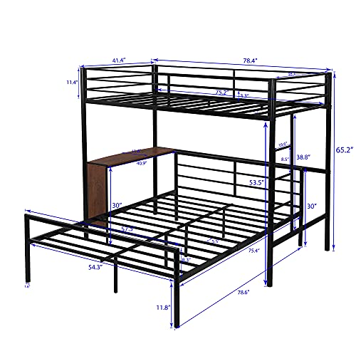 Harper & Bright Designs Twin Over Full Metal Bunk Bed with Study Desk, Ladder, Guardrails and Quality Slats for Bedroom Guest Room, No Box Spring Required (Black)