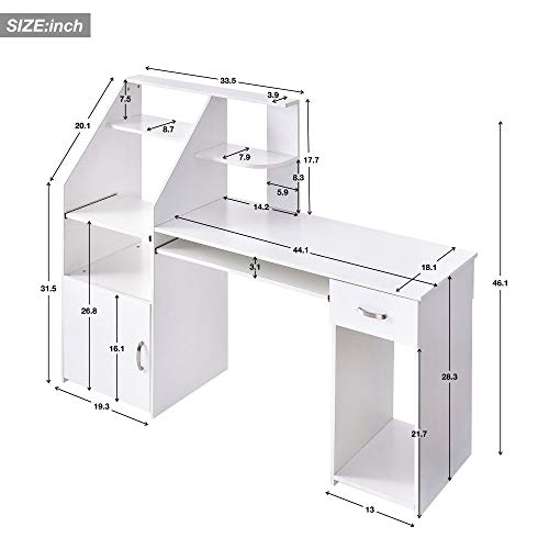 PovKeever Harper&Bright Designs WF186907 Multi-Functions Computer Desk with Cabinet (White
