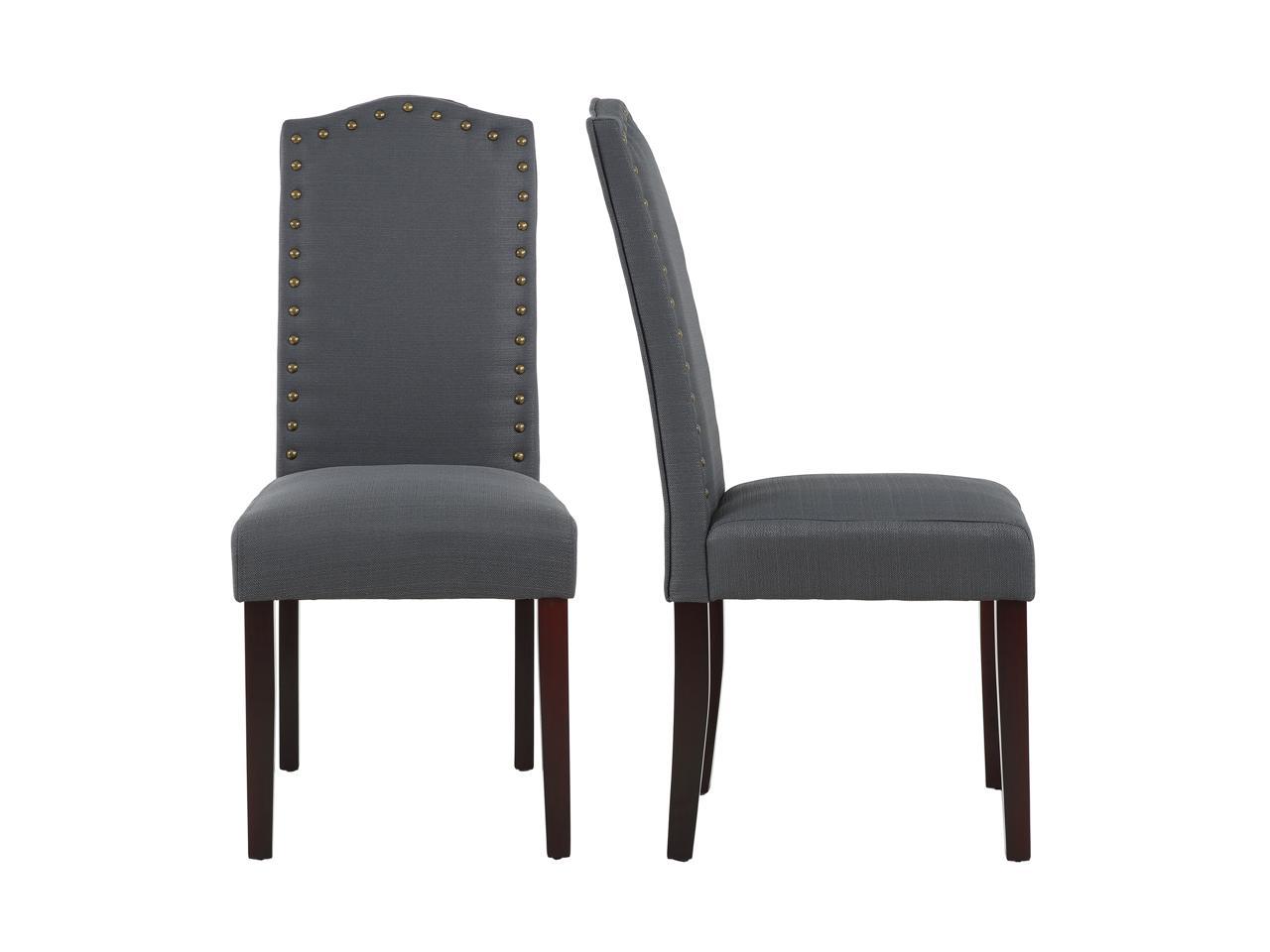 Set of 2 Luxurious Fabric Dining Chairs with Copper Nails and Solid Wood Legs