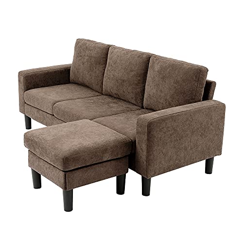 Sectional Sofa Furniture Set Modern Convertible L-Shaped Couches Sofa Set Fabric Sofa Corner Sofa with Upholstered for Small Living Room (Brown)