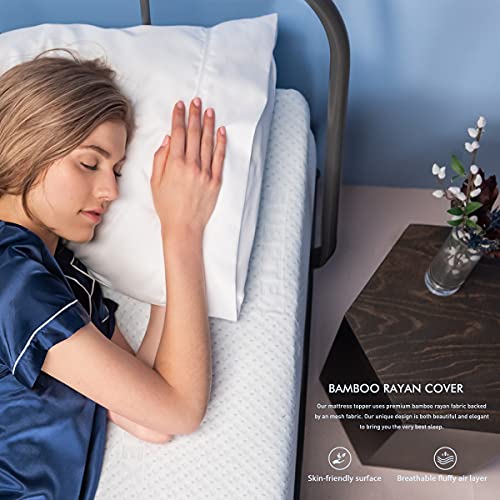 subrtex 4 Inch Gel-Infused Memory Foam Bed Mattress Topper High Density Cooling Pad Removable Fitted Bamboo Cover Ventilated Design-10 Years Warranty (Queen)