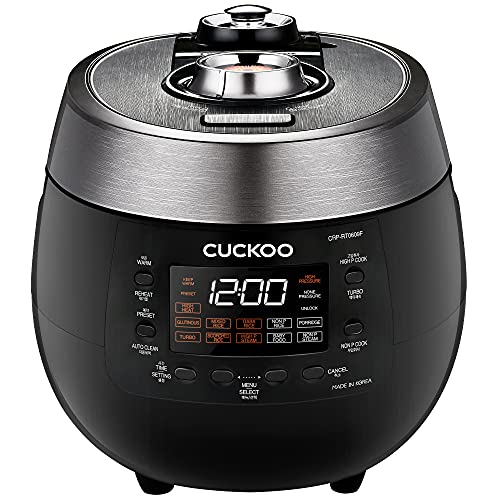 Cuckoo CRP-RT0609FB - 6 Cups, Twin Pressure Rice Cooker & Warmer - GABA, Scorched, Turbo - High/Non Pressure Steam Options - Made in Korea - Black