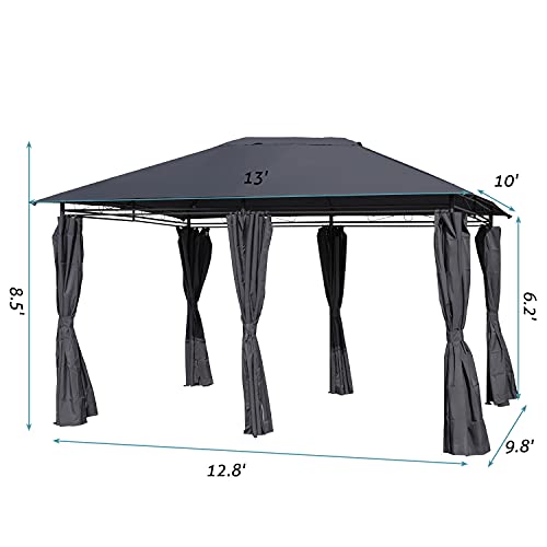 UV Resistant Sun Shade Gazebo Canopy for Shade and Rain, Shade Waterproof Soft Top Metal Frame Resistant Outdoor Shade Canopy Tent for Patio Garden Events Lawn Backyard and Deck (10' X 13', Grey)