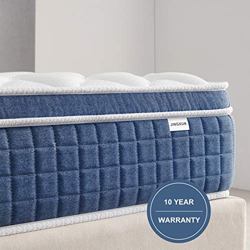 Jingxun Queen Mattress 12 inch Innerspring Mattress Strong Support Pocket Spring Hybrid Mattress Pressure Relief Bed in a Box Medium Firm Bed Mattress，60