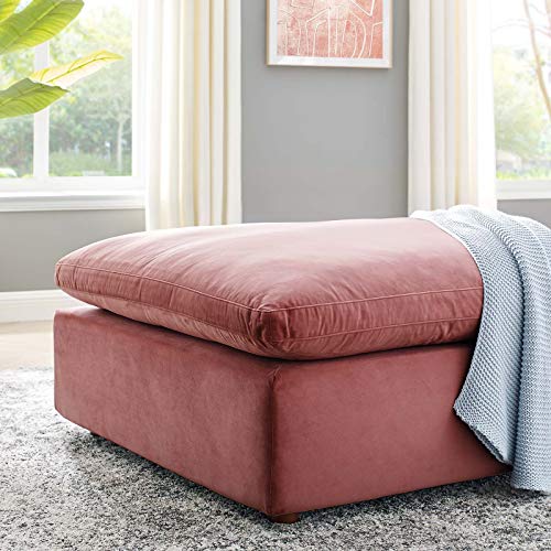 Modway Commix Down-Filled Overstuffed Performance Velvet Sectional Sofa Ottoman in Dusty Rose