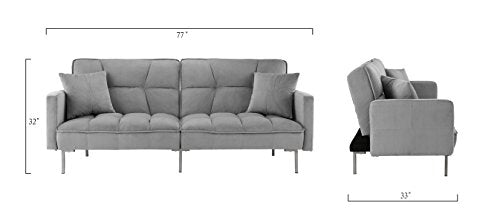 Modern Plush Tufted Velvet Splitback Living Room Futon (Light Grey)
