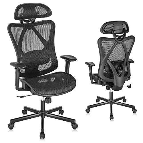 SUNNOW Ergonomic Office Chair, Mesh Computer Desk Chair with Adjustable Lumbar Support, Armrest, Headrest - High Back Executive Task Chair for Office, Home, Gaming
