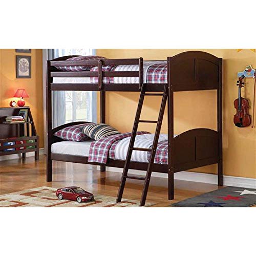 Twin Over Twin Bunk Bed, Harper&Bright Designs Solid Wood Twin Size Bed Frame with Headboard and Footboard, Wooden Slat System, No Box Spring Needed, with Ladder and Guard Rail (Espresso)