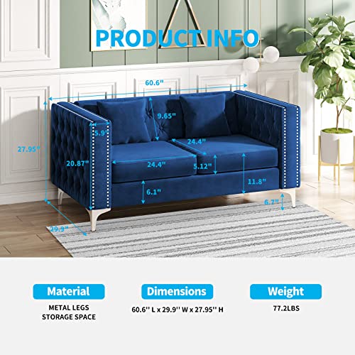 Mjkone Modern Loveseat Recliner with Deep Button Tufted Design, Couch for Bedroom, Bedroom Furniture for Small Living Room, Apartment and Small Space, Velvet Blue