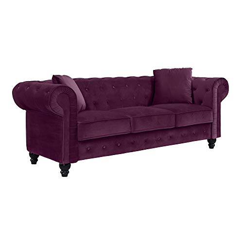 Casa Andrea Milano LLC Classic Velvet Scroll Arm Tufted Button Chesterfield Sofa (Grey), Large, Purple