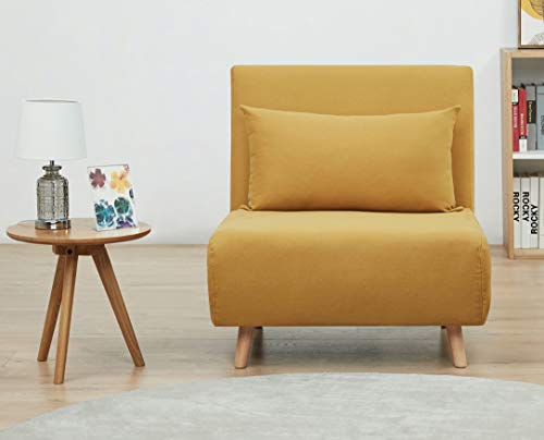 GIA Tri-Fold Convertible Polyester Sofa Bed Chair with Removable Pillow and Legs, Yellow