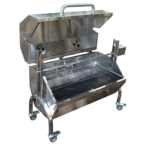 Titan Great Outdoors 35W Stainless Steel Rotisserie Grill Roaster with Glass Hood 85 LB Capacity