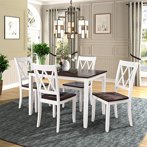 Harper & Bright Designs Dining Table Set, 5-Piece Kitchen Dining Table and Chairs,Wood Dining Room Table Set for 4,Dining Room Furniture Set (White+Cherry)