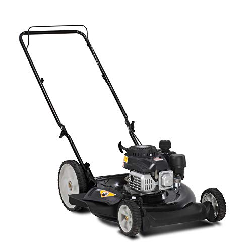 Yard Machines 132cc OHV 21-Inch 2-in-1 Gas Powered Walk Behind Push Lawn Mower with High Rear Wheels - Side Discharge and Mulching Capabilities, Black