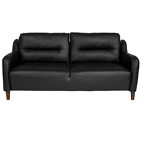 Flash Furniture Newton Hill Upholstered Bustle Back Sofa in Black LeatherSoft