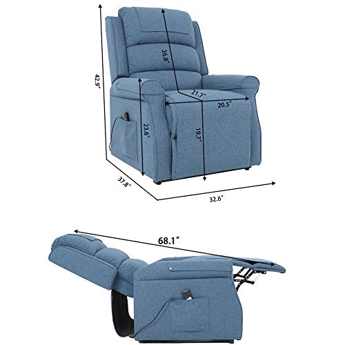 Five Stars Furniture Power Lift Recliner Chair Electric Sofa Linen Fabric Living Room Bedroom Chair with Side Pocket,Remote Control for Elderly (Blue)