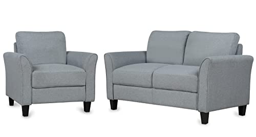 Rhomtree Living Room 2 Piece Sofa Couch Set,2 Seats Loveseat Single Chair Sectional Sofa Set, Living Room Furniture Set Single Chair and 2-seat Sofa (Gray)