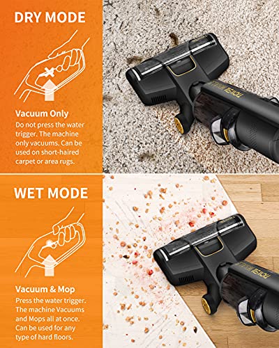 TICWELL Whale W1 Cordless Wet Dry Vacuum Cleaner and Mop, Lightweight Hardwood Floors Vacuum Cleaner for Multi-Surface Floor, Great for Sticky Messes and Pet Hair, Brush Self-Cleaning Function, Black