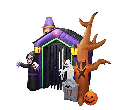 8.5 Foot Halloween Inflatable Haunted House Castle with Skeleton, Ghost & Skulls