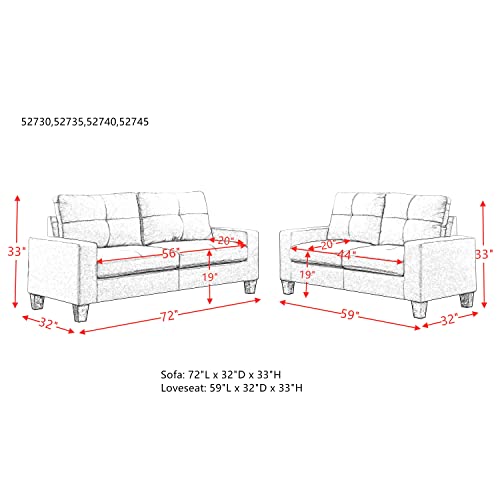 MOEO 2 Piece Living Room Sectional Sofa Sets, Modern Tufted Back Upholstered Couch Furniture, Track Arm Classic Mid-Century Style, Three-Seat Chair & Loveseat, Heavy Gray