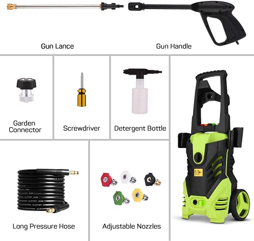 Pressure Washer Homdox 2950PSI 1.7GPM Electric Pressure Washer, 1800W High Car Pressure Washer, Power Washer with with Hose Reel & Detergent Tank & 5 Nozzles