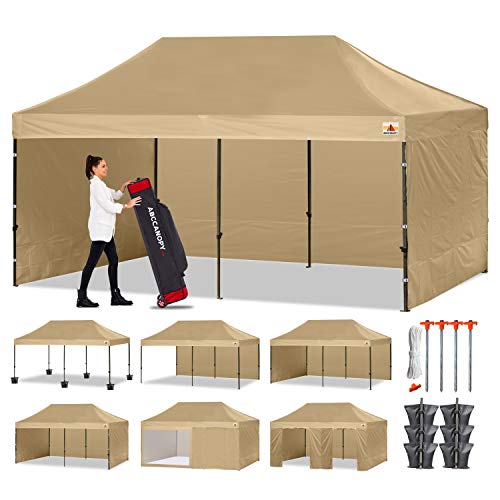 ABCCANOPY Heavy Duty Ez Pop up Canopy Tent with Sidewalls 10x20,Khaki