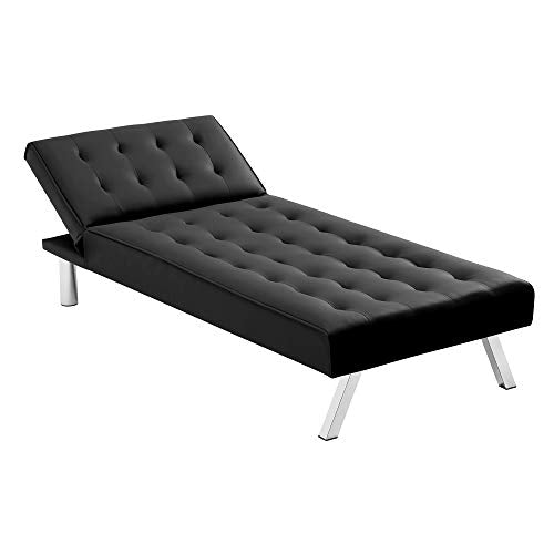 Folding Chair Sofa Bed PU Adjustable Sofa with Metal Legs Living Room Sleeping Area Sofa, Small Space Living Room Furniture Set Black