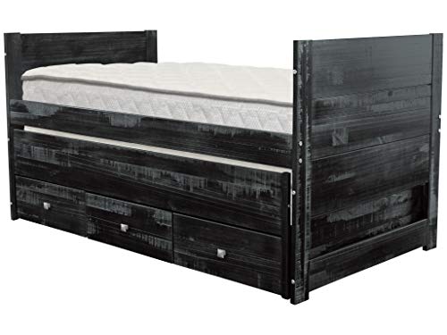 Bedz King All in One Bed with Twin Trundle and 3 Built in Drawers, Weathered Black