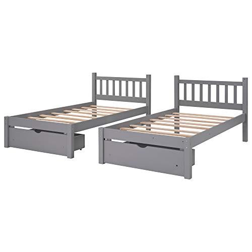 Wood Triple Bunk Bed Full Over Twin&Twin Bunk Beds for 3, Wooden Triple Beds Frame with Drawers and Guardrails for Kids,Teens, Adults, No Box Spring Needed (Gray)