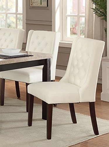 Poundex Faux Leather/Solid Wood Dining Chairs, White