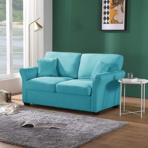 Loveseat, Harper&Bright Designs Classic Linen Fabric Upholstered 2-Seat 62.2 Inch Sofa Couch for Living Room, with Removable Seat and Backrest Cushions and 2 Pillows, Ideal for Small Space (Blue)