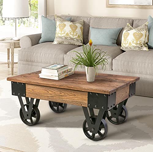 Betos Harper&Bright Designs Solid Wood Coffee Table with Metal Wheels