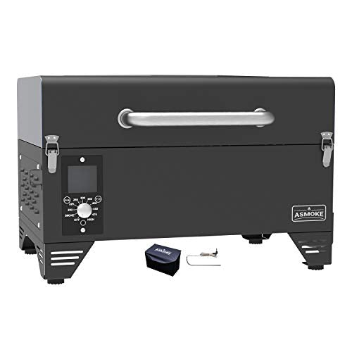 ASMOKE AS300 Electric Portable Wood Pellet Tailgating tabletop Grill and Smoker w/ Waterproof Cover and Stainless Steel Meat Probe,256 Sq. in. Cooking Area,8 in 1 BBQ Set,PID Control,Cinder Black