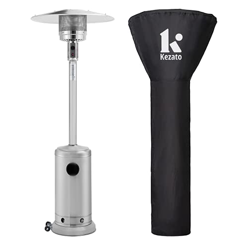 KEZATO 46,000 BTU Stainless Steel Propane Outdoor Patio Heater with Cover and Wheels for Residential or Commercial Use