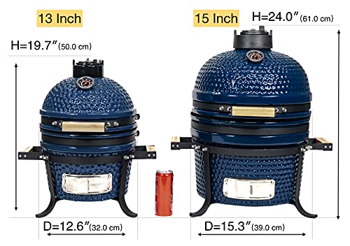 VESSILS 15 Inch Kamado Charcoal BBQ Grill Handle Style – Heavy Duty Ceramic Barbecue Smoker and Roaster with Built-in Thermometer and Stainless Steel Grate