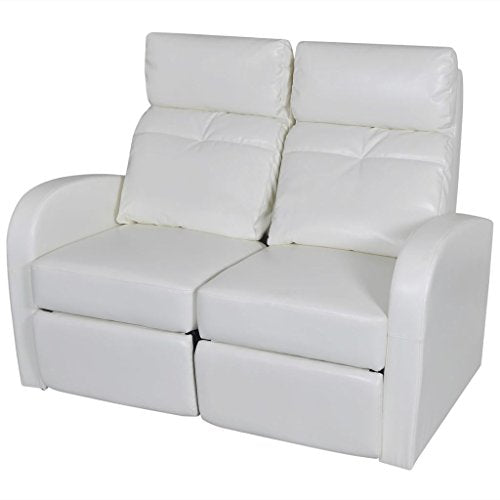 INLIFE 2-Seater Home Theater Recliner Sofa for Living Room Faux Leather Sofa and Couch Home Furniture White 50.4