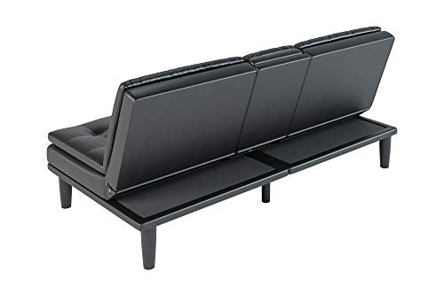 Memory Foam Pillowtop Futon with Cupholders, Vanilla Faux Leather, Black