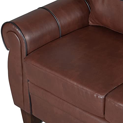 Loveseats Sectional Couches for Living Room Small Space Office Faux Leather Upholstered Mid Century Modern Camel Sofa for Bedroom Modular Settee Comfy for Apartment (Loveseat, Dark Brown)