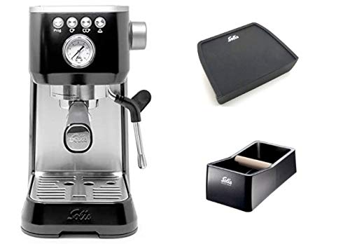 Solis Barista Perfetta Compact Programmable Espresso Machine Bundle w/ Tamping Mat & Knockbox, Black