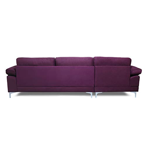 STARTO Upholstered Modern Sectional Sofa Furniture Set for Living Room Velvet L Shaped Chaise 3 Seat Sofá Corner Couch with Metal Leg Left Hand Facing, Purple