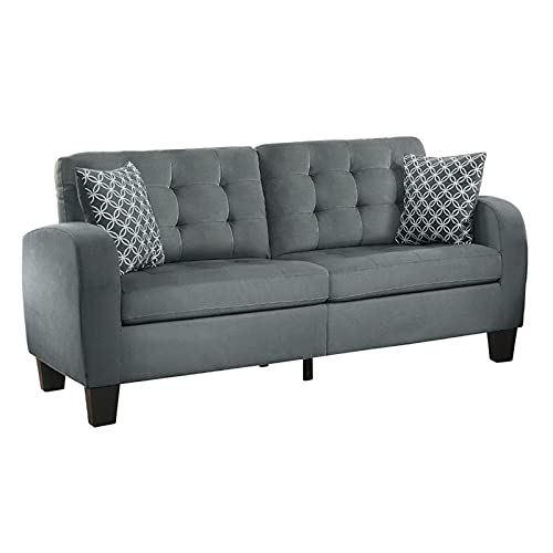 Pemberly Row Upholstered Sofa with 2 Pillows in Gray