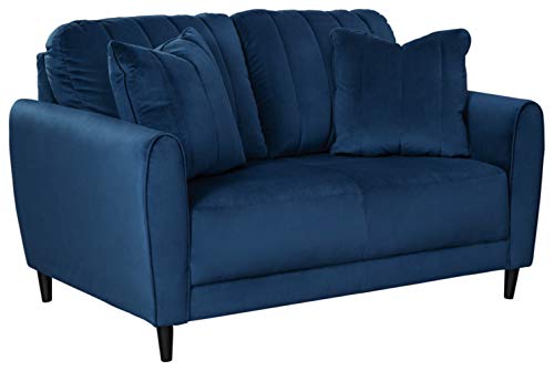 Signature Design by Ashley - Enderlin Velvet Loveseat w/ 2 Toss Pillows, Vibrant Blue