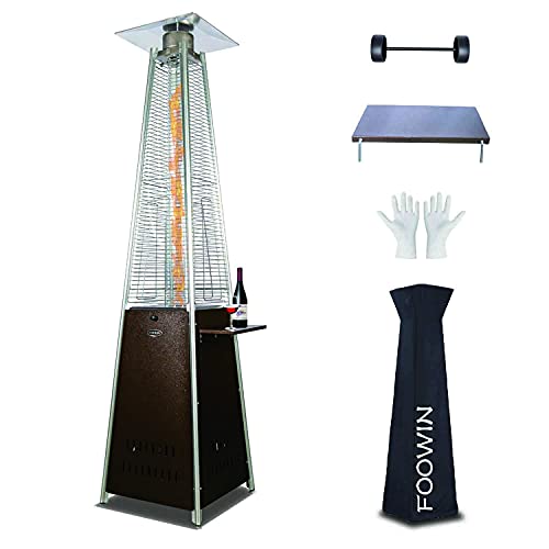 Outdoor Propane Patio Heater, 48000BTU Pyramid Heater with Waterproof Cover And Wheels, Multi-function Hearer for Patio/Garden/Porch/Balcony, Gift White Gloves,Hammered Bronze