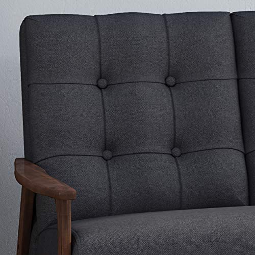Christopher Knight Home Athena Mid Century Waffle Stitch Tufted Accent Sofa with Rubberwood Legs-Black and Walnut Finish