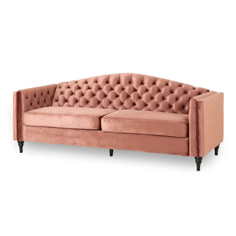 Phoenix Traditional Button Tufted Velvet 3 Seater Sofa, Blush and Dark Brown