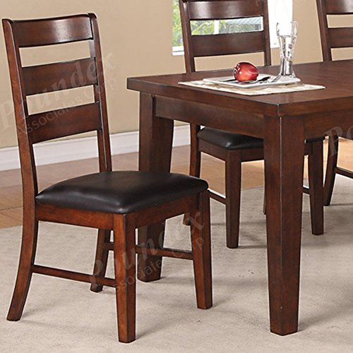 Poundex Dining Side Chair with Upholstered Seat in Antique Walnut, Black, Set of 2